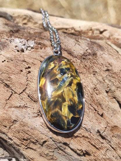 Pietersite gold - 925 Sterling Silber Edelstein Kette Natur Schutz Rarität Heilstein Kristall Mann Frau Er Sie Geschenk Schimmer Reflektion - Art of Nature Berlin