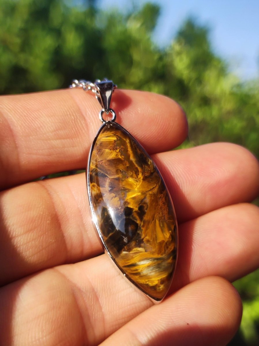 Pietersite gold - 925 Sterling Silber Edelstein Kette Natur Schutz Rarität Heilstein Kristall Mann Frau Er Sie Geschenk Schimmer Reflektion - Art of Nature Berlin