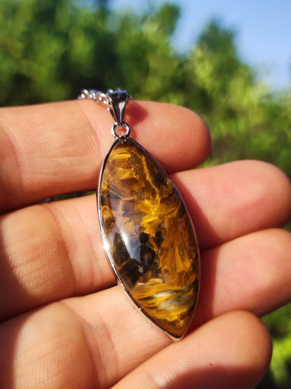 Pietersite gold - 925 Sterling Silber Edelstein Kette Natur Schutz Rarität Heilstein Kristall Mann Frau Er Sie Geschenk Schimmer Reflektion - Art of Nature Berlin