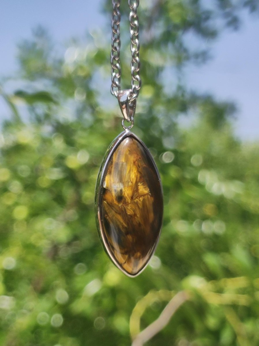 Pietersite gold - 925 Sterling Silber Edelstein Kette Natur Schutz Rarität Heilstein Kristall Mann Frau Er Sie Geschenk Schimmer Reflektion - Art of Nature Berlin