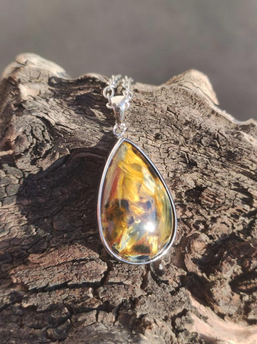 Pietersite gold - 925 Sterling Silber Edelstein Kette Natur Schutz Rarität Heilstein Kristall Mann Frau Er Sie Geschenk Schimmer Reflektion - Art of Nature Berlin