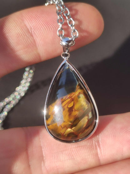 Pietersite gold - 925 Sterling Silber Edelstein Kette Natur Schutz Rarität Heilstein Kristall Mann Frau Er Sie Geschenk Schimmer Reflektion - Art of Nature Berlin