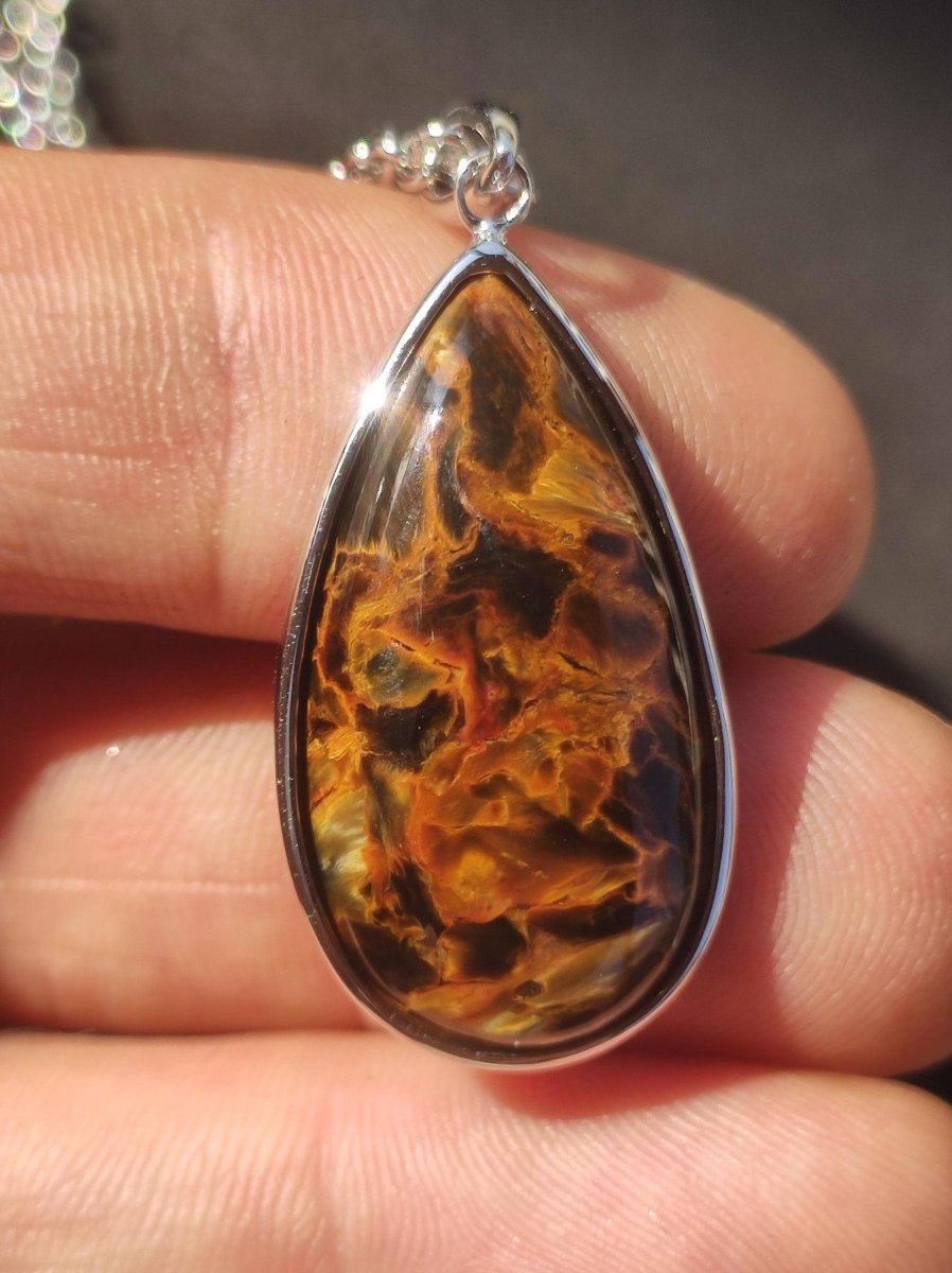 Pietersite gold - 925 Sterling Silber Edelstein Kette Natur Schutz Rarität Heilstein Kristall Mann Frau Er Sie Geschenk Schimmer Reflektion - Art of Nature Berlin