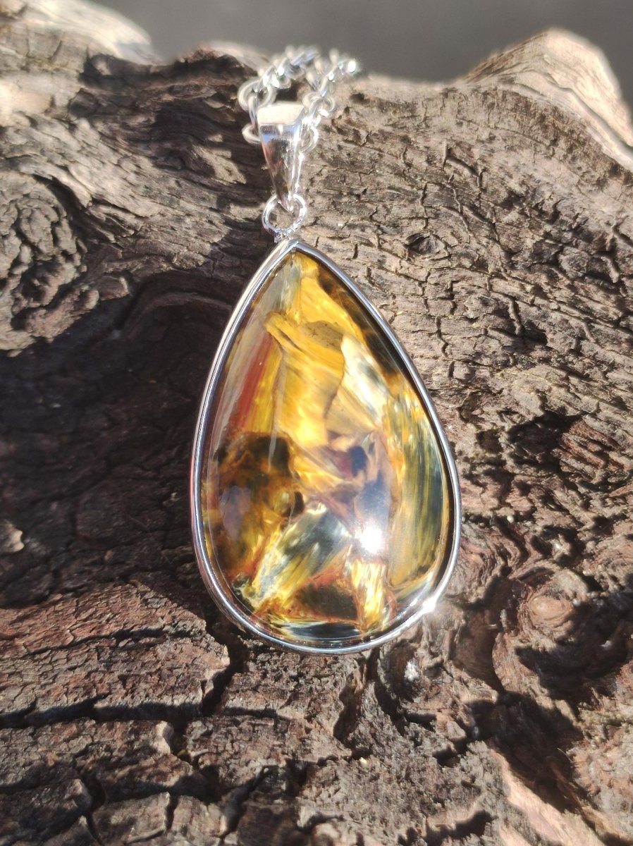 Pietersite gold - 925 Sterling Silber Edelstein Kette Natur Schutz Rarität Heilstein Kristall Mann Frau Er Sie Geschenk Schimmer Reflektion - Art of Nature Berlin