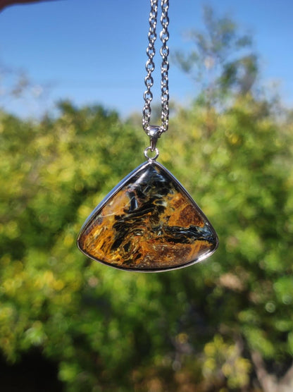 Pietersite gold - 925 Sterling Silber Edelstein Kette Natur Schutz Rarität Heilstein Kristall Mann Frau Er Sie Geschenk Schimmer Reflektion - Art of Nature Berlin