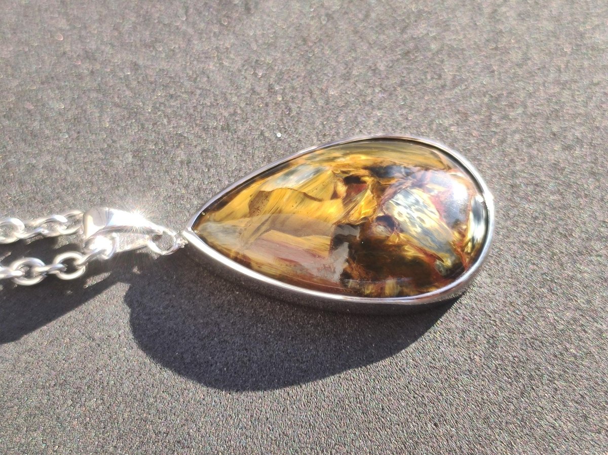 Pietersite gold - 925 Sterling Silber Edelstein Kette Natur Schutz Rarität Heilstein Kristall Mann Frau Er Sie Geschenk Schimmer Reflektion - Art of Nature Berlin