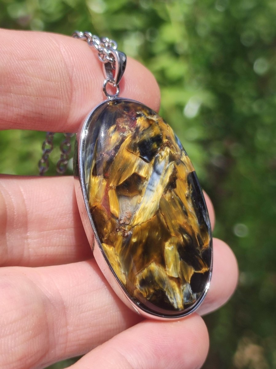 Pietersite gold - 925 Sterling Silber Edelstein Kette Natur Schutz Rarität Heilstein Kristall Mann Frau Er Sie Geschenk Schimmer Reflektion - Art of Nature Berlin