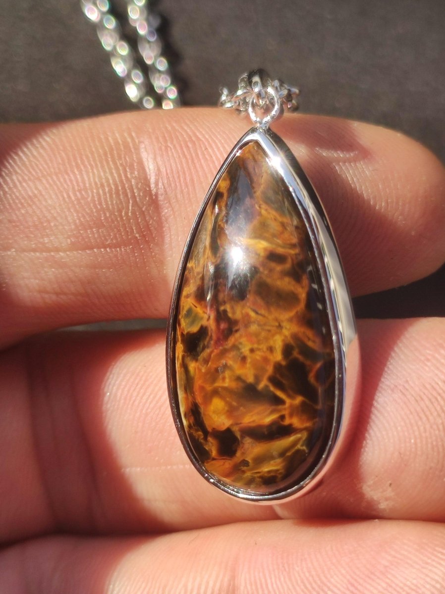 Pietersite gold - 925 Sterling Silber Edelstein Kette Natur Schutz Rarität Heilstein Kristall Mann Frau Er Sie Geschenk Schimmer Reflektion - Art of Nature Berlin