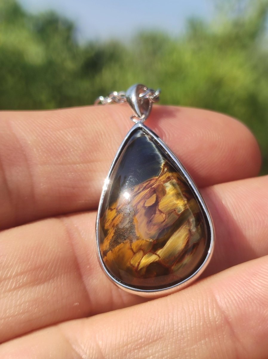 Pietersite gold - 925 Sterling Silber Edelstein Kette Natur Schutz Rarität Heilstein Kristall Mann Frau Er Sie Geschenk Schimmer Reflektion - Art of Nature Berlin