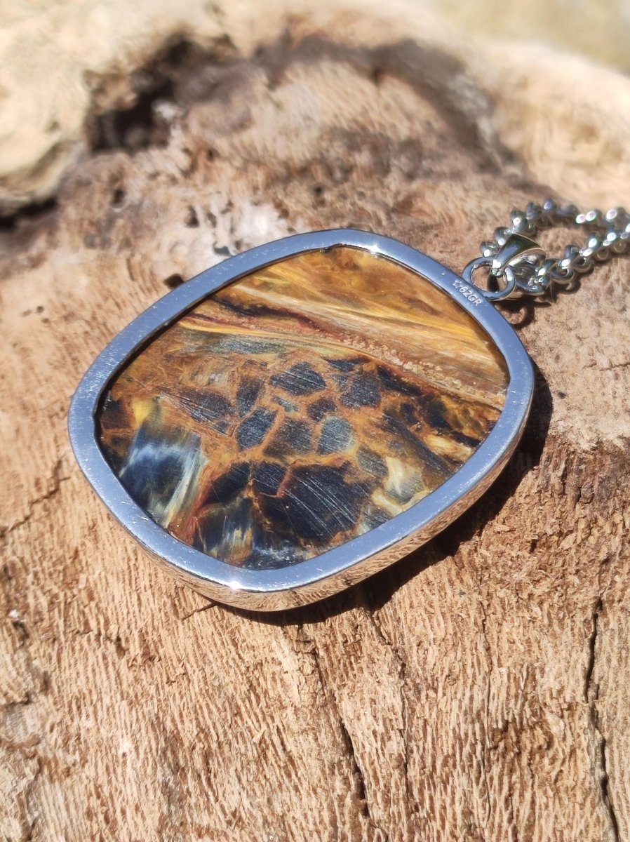 Pietersite gold - 925 Sterling Silber Edelstein Kette Natur Schutz Rarität Heilstein Kristall Mann Frau Er Sie Geschenk Schimmer Reflektion - Art of Nature Berlin