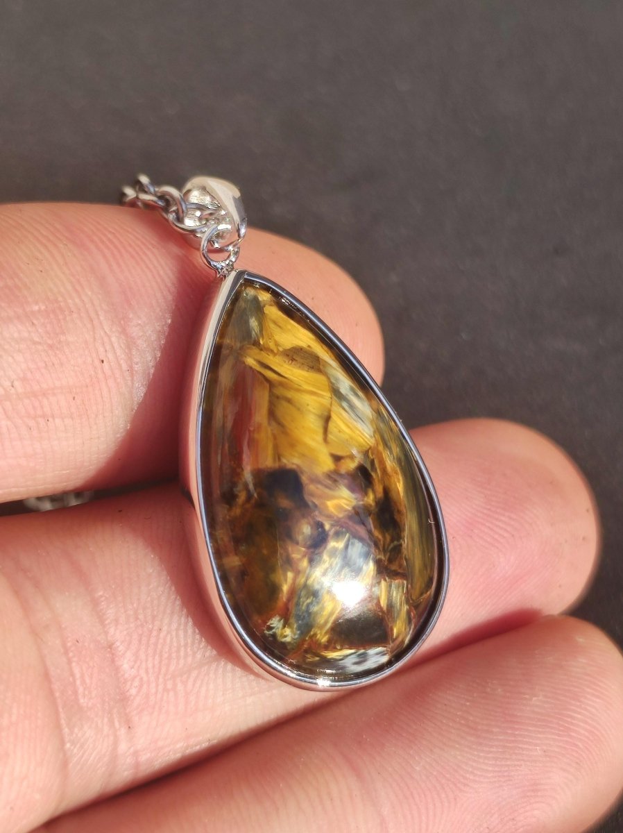 Pietersite gold - 925 Sterling Silber Edelstein Kette Natur Schutz Rarität Heilstein Kristall Mann Frau Er Sie Geschenk Schimmer Reflektion - Art of Nature Berlin