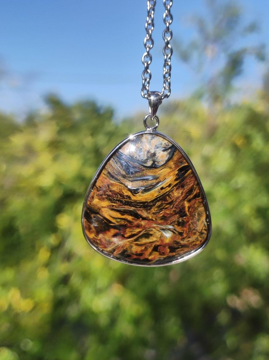 Pietersite gold - 925 Sterling Silber Edelstein Kette Natur Schutz Rarität Heilstein Kristall Mann Frau Er Sie Geschenk Schimmer Reflektion - Art of Nature Berlin
