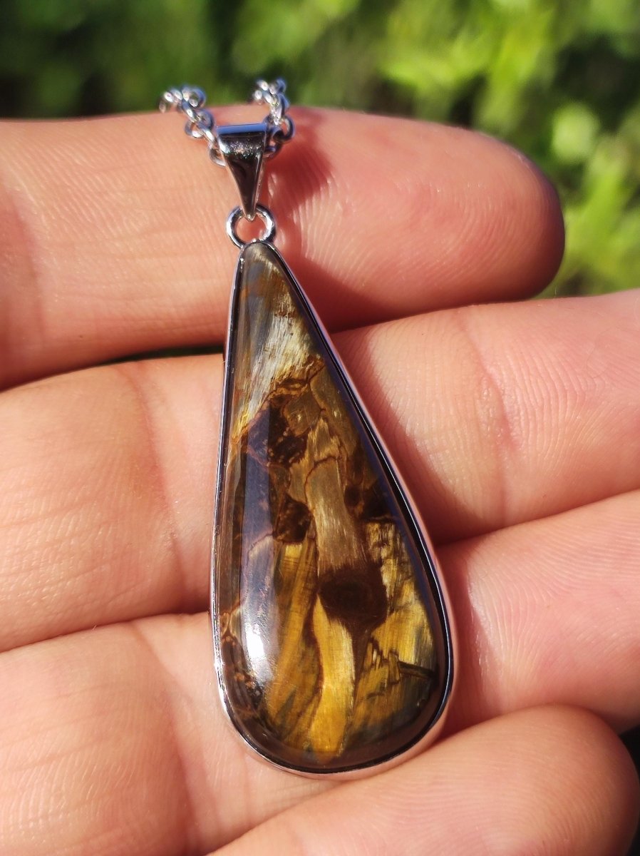 Pietersite gold - 925 Sterling Silber Edelstein Kette Natur Schutz Rarität Heilstein Kristall Mann Frau Er Sie Geschenk Schimmer Reflektion - Art of Nature Berlin