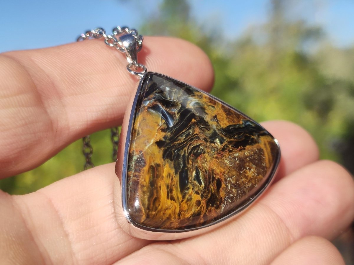 Pietersite gold - 925 Sterling Silber Edelstein Kette Natur Schutz Rarität Heilstein Kristall Mann Frau Er Sie Geschenk Schimmer Reflektion - Art of Nature Berlin
