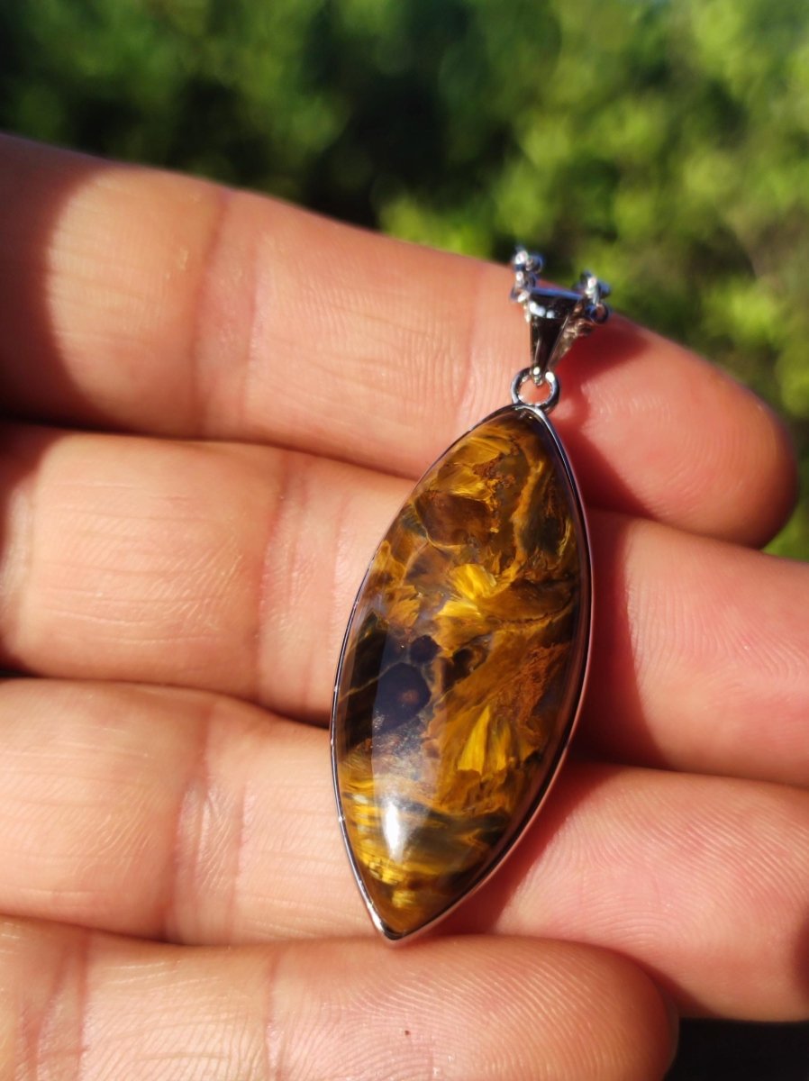 Pietersite gold - 925 Sterling Silber Edelstein Kette Natur Schutz Rarität Heilstein Kristall Mann Frau Er Sie Geschenk Schimmer Reflektion - Art of Nature Berlin