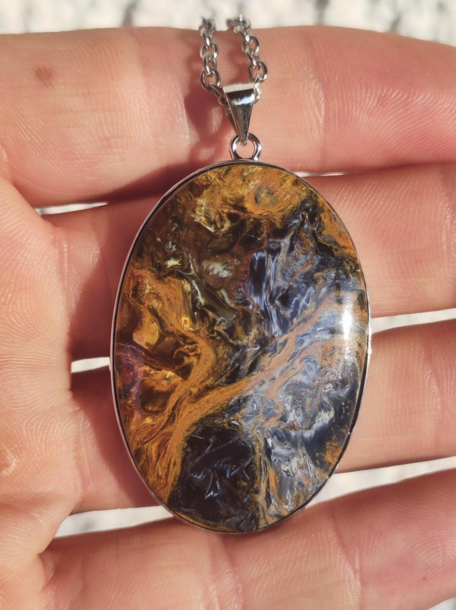 Pietersite gold - 925 Sterling Silber Edelstein Kette Natur Schutz Rarität Heilstein Kristall Mann Frau Er Sie Geschenk Schimmer Reflektion - Art of Nature Berlin