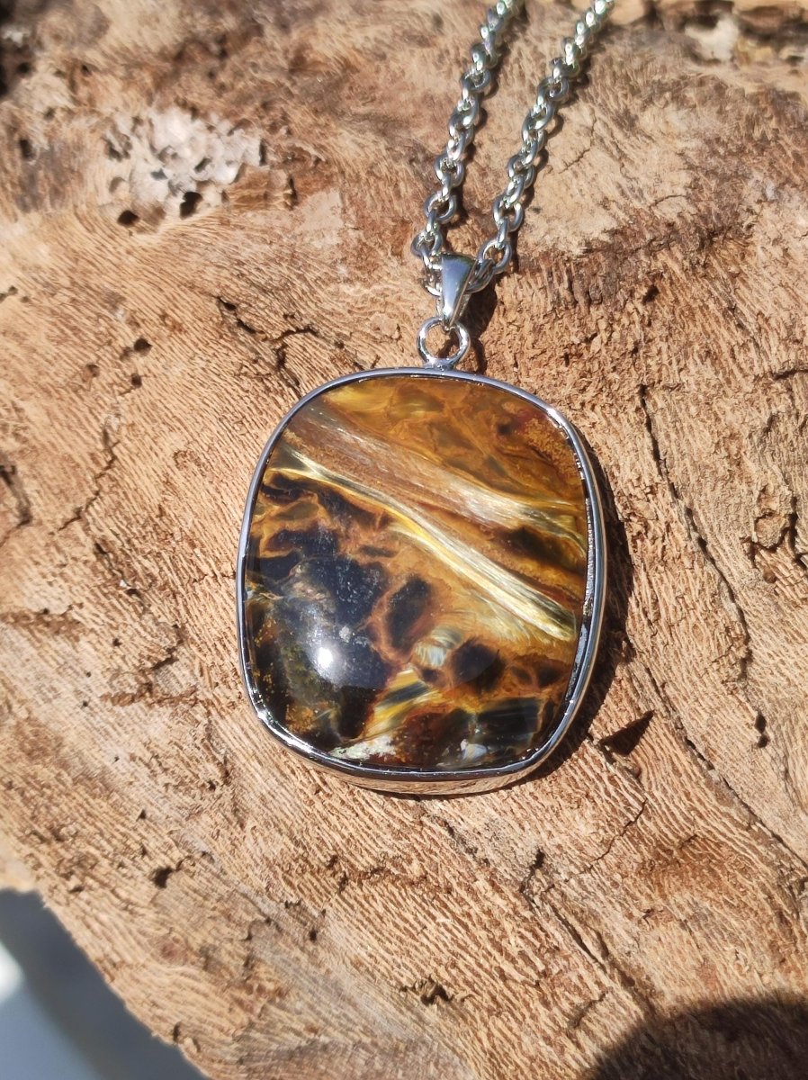 Pietersite gold - 925 Sterling Silber Edelstein Kette Natur Schutz Rarität Heilstein Kristall Mann Frau Er Sie Geschenk Schimmer Reflektion - Art of Nature Berlin