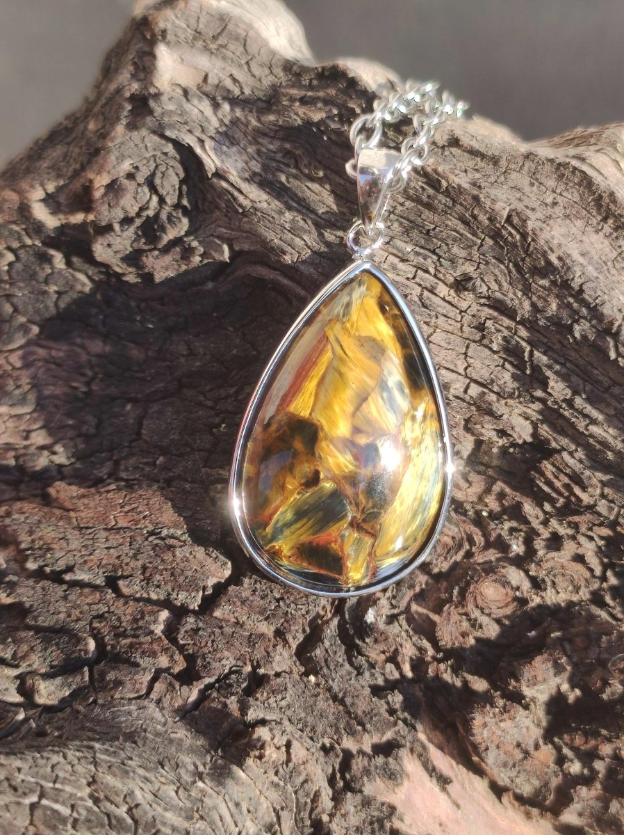 Pietersite gold - 925 Sterling Silber Edelstein Kette Natur Schutz Rarität Heilstein Kristall Mann Frau Er Sie Geschenk Schimmer Reflektion - Art of Nature Berlin