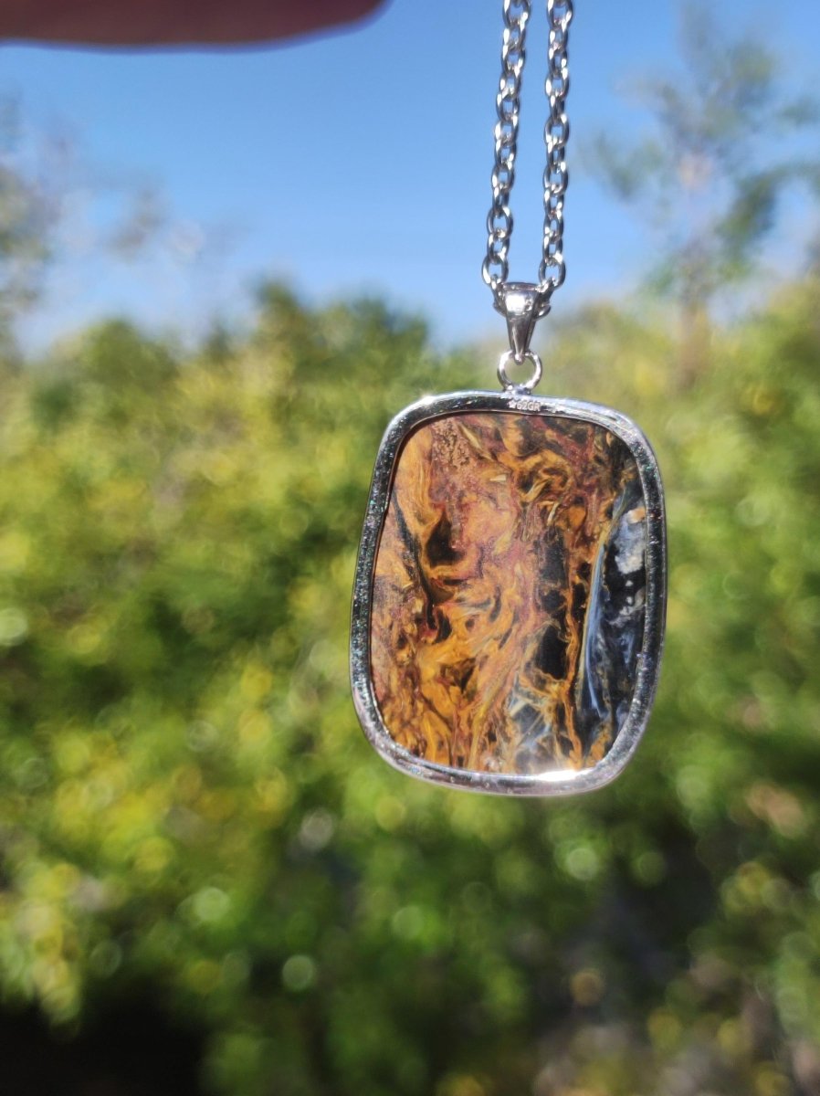 Pietersite gold - 925 Sterling Silber Edelstein Kette Natur Schutz Rarität Heilstein Kristall Mann Frau Er Sie Geschenk Schimmer Reflektion - Art of Nature Berlin