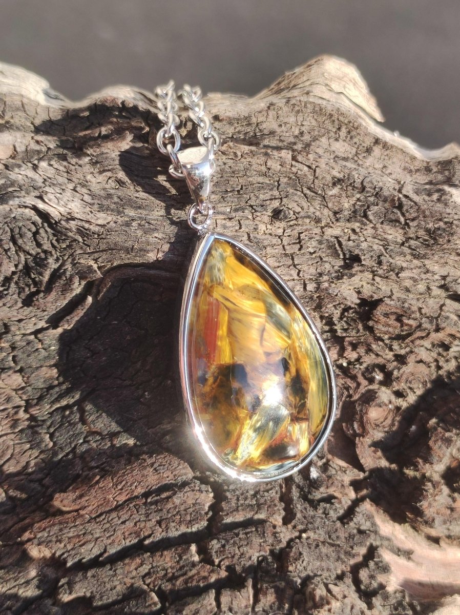 Pietersite gold - 925 Sterling Silber Edelstein Kette Natur Schutz Rarität Heilstein Kristall Mann Frau Er Sie Geschenk Schimmer Reflektion - Art of Nature Berlin