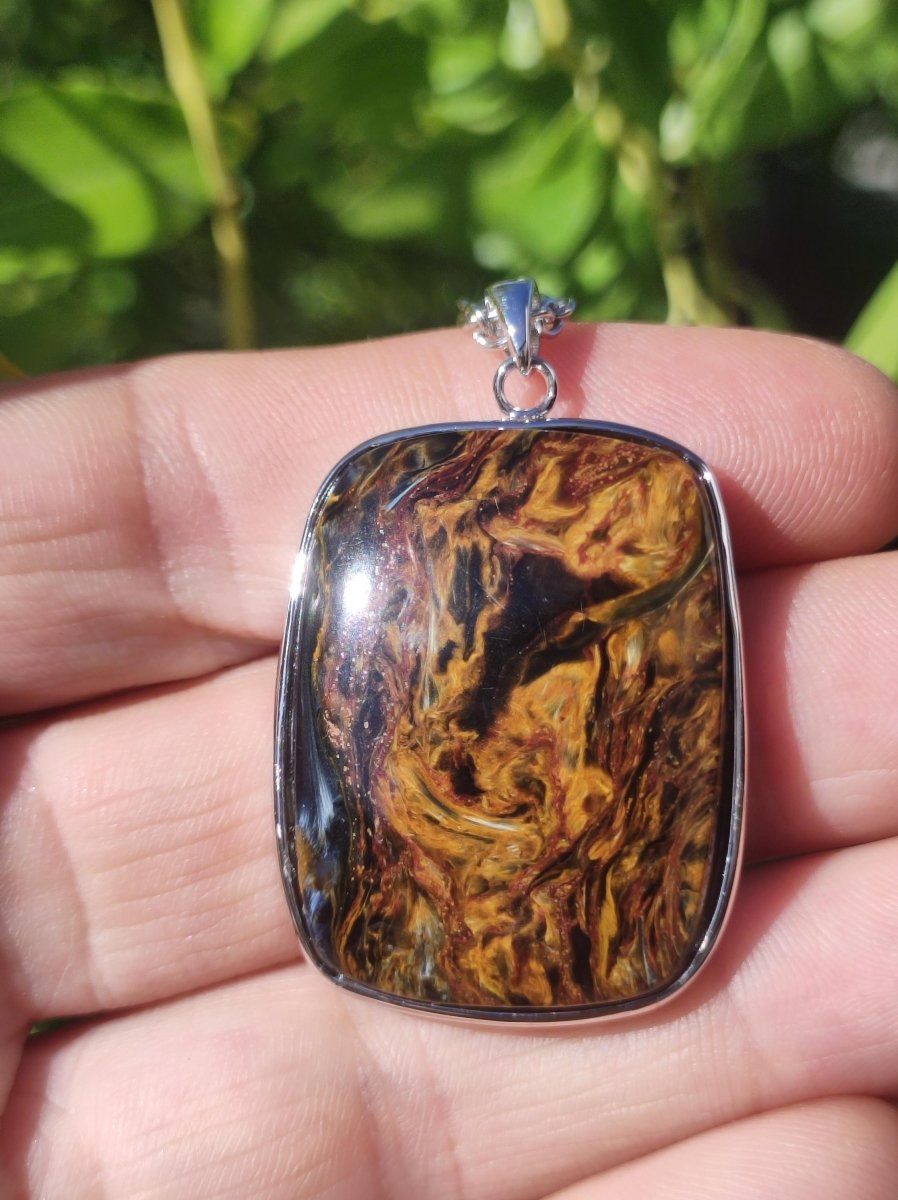 Pietersite gold - 925 Sterling Silber Edelstein Kette Natur Schutz Rarität Heilstein Kristall Mann Frau Er Sie Geschenk Schimmer Reflektion - Art of Nature Berlin