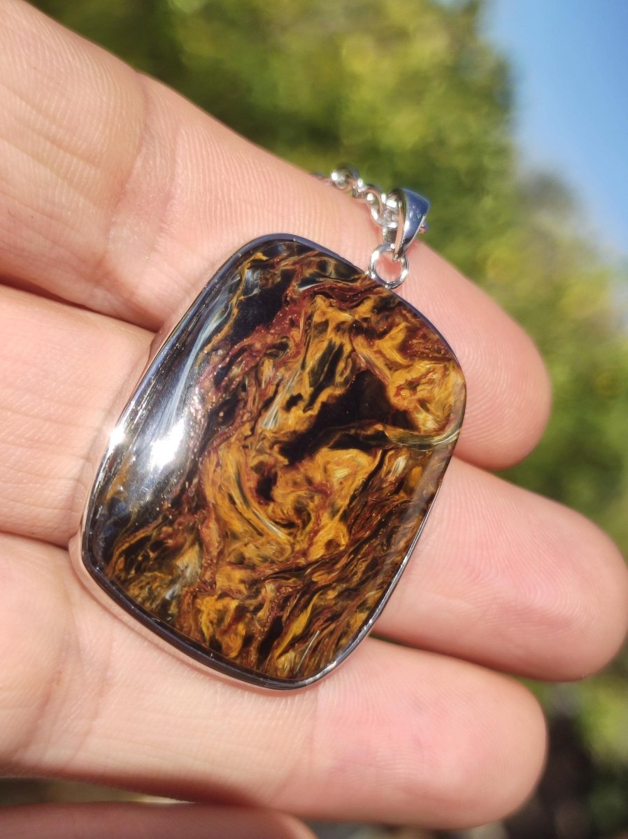 Pietersite gold - 925 Sterling Silber Edelstein Kette Natur Schutz Rarität Heilstein Kristall Mann Frau Er Sie Geschenk Schimmer Reflektion - Art of Nature Berlin