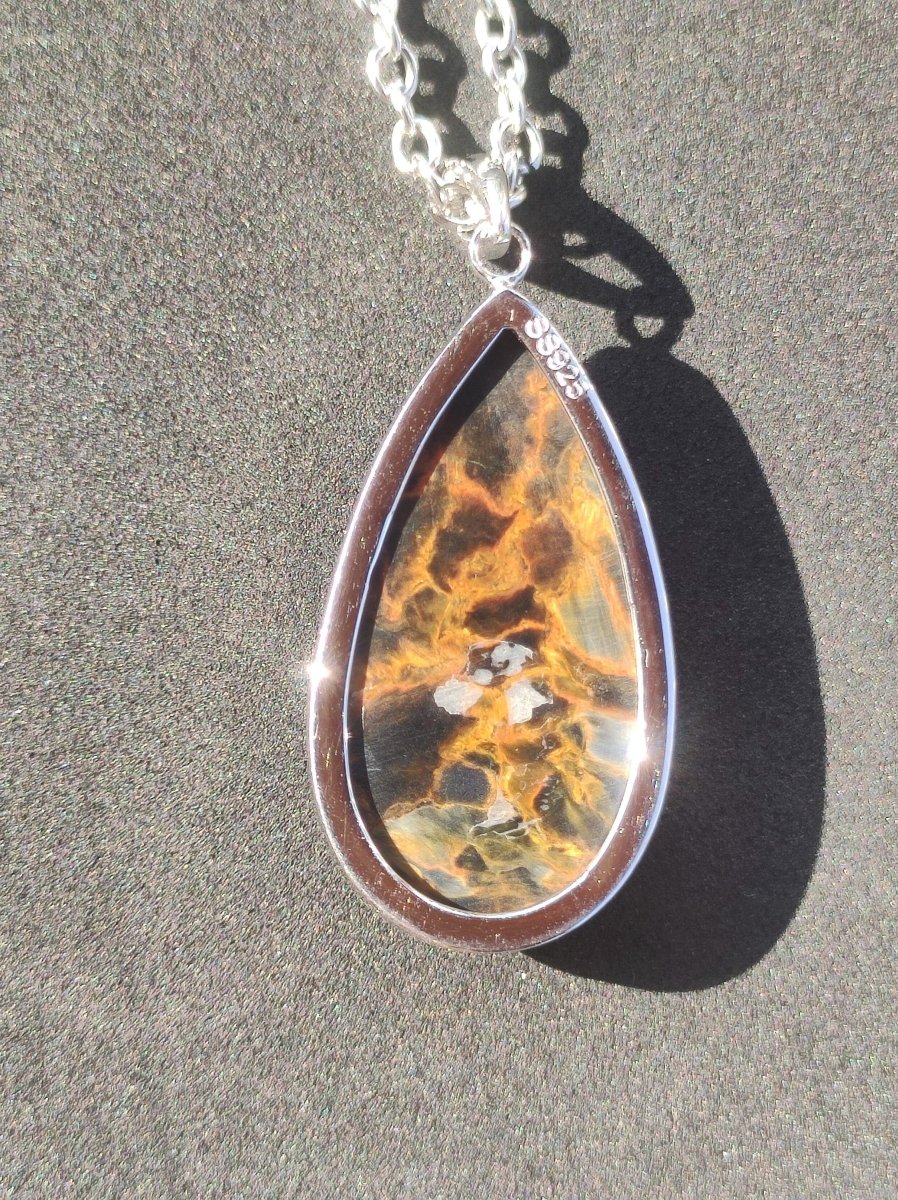 Pietersite gold - 925 Sterling Silber Edelstein Kette Natur Schutz Rarität Heilstein Kristall Mann Frau Er Sie Geschenk Schimmer Reflektion - Art of Nature Berlin