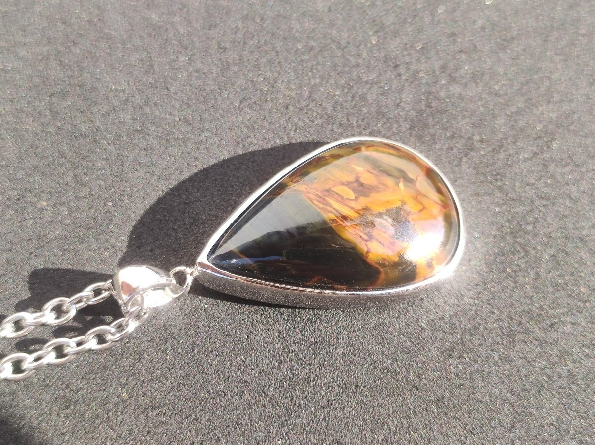 Pietersite gold - 925 Sterling Silber Edelstein Kette Natur Schutz Rarität Heilstein Kristall Mann Frau Er Sie Geschenk Schimmer Reflektion - Art of Nature Berlin