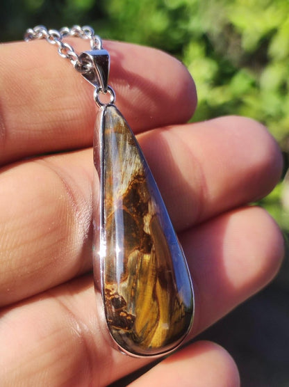 Pietersite gold - 925 Sterling Silber Edelstein Kette Natur Schutz Rarität Heilstein Kristall Mann Frau Er Sie Geschenk Schimmer Reflektion - Art of Nature Berlin
