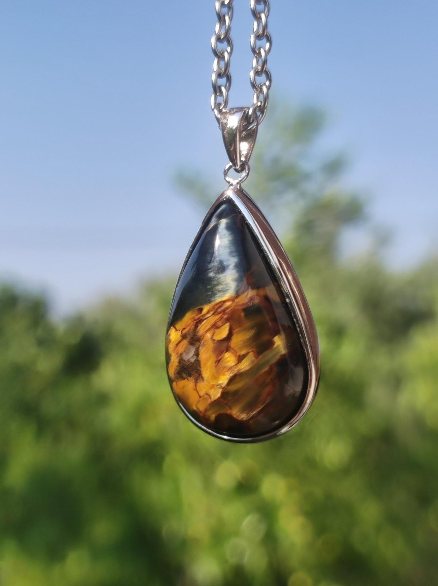 Pietersite gold - 925 Sterling Silber Edelstein Kette Natur Schutz Rarität Heilstein Kristall Mann Frau Er Sie Geschenk Schimmer Reflektion - Art of Nature Berlin