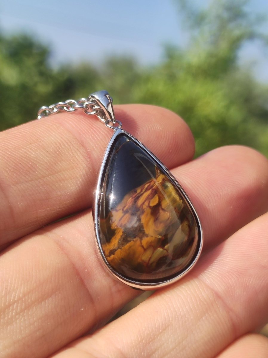 Pietersite gold - 925 Sterling Silber Edelstein Kette Natur Schutz Rarität Heilstein Kristall Mann Frau Er Sie Geschenk Schimmer Reflektion - Art of Nature Berlin