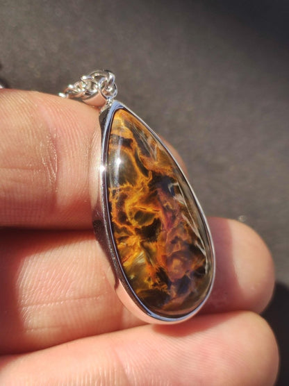 Pietersite gold - 925 Sterling Silber Edelstein Kette Natur Schutz Rarität Heilstein Kristall Mann Frau Er Sie Geschenk Schimmer Reflektion - Art of Nature Berlin