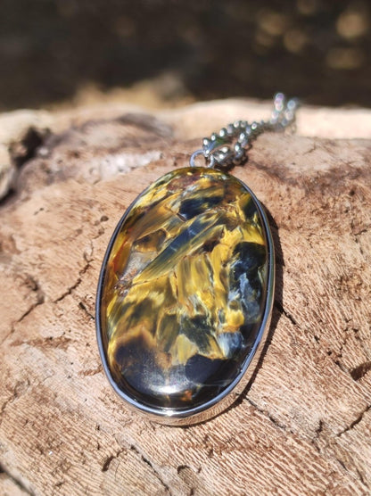 Pietersite gold - 925 Sterling Silber Edelstein Kette Natur Schutz Rarität Heilstein Kristall Mann Frau Er Sie Geschenk Schimmer Reflektion - Art of Nature Berlin