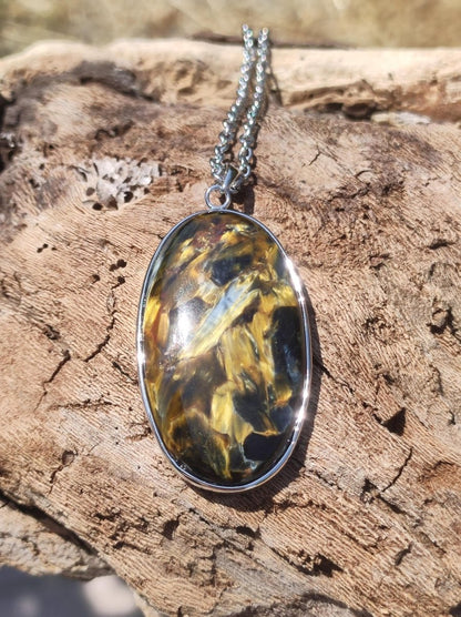 Pietersite gold - 925 Sterling Silber Edelstein Kette Natur Schutz Rarität Heilstein Kristall Mann Frau Er Sie Geschenk Schimmer Reflektion - Art of Nature Berlin