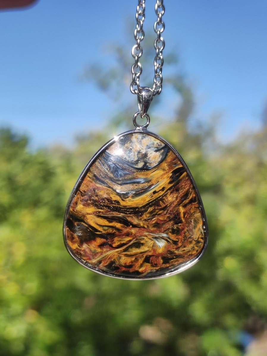Pietersite gold - 925 Sterling Silber Edelstein Kette Natur Schutz Rarität Heilstein Kristall Mann Frau Er Sie Geschenk Schimmer Reflektion - Art of Nature Berlin