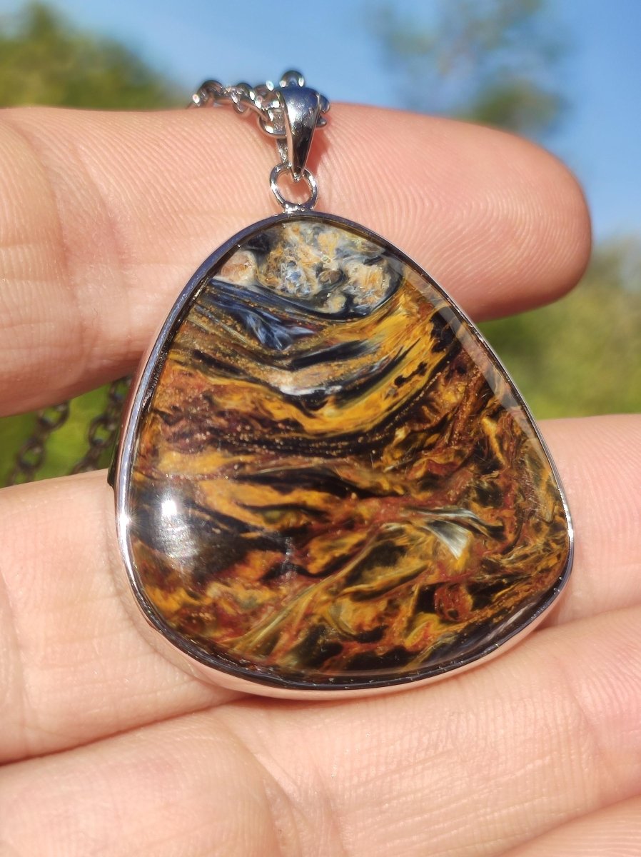 Pietersite gold - 925 Sterling Silber Edelstein Kette Natur Schutz Rarität Heilstein Kristall Mann Frau Er Sie Geschenk Schimmer Reflektion - Art of Nature Berlin