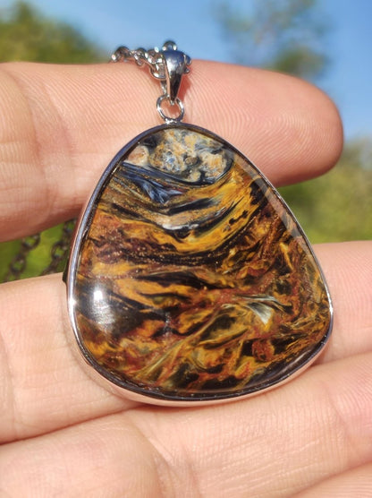 Pietersite gold - 925 Sterling Silber Edelstein Kette Natur Schutz Rarität Heilstein Kristall Mann Frau Er Sie Geschenk Schimmer Reflektion - Art of Nature Berlin