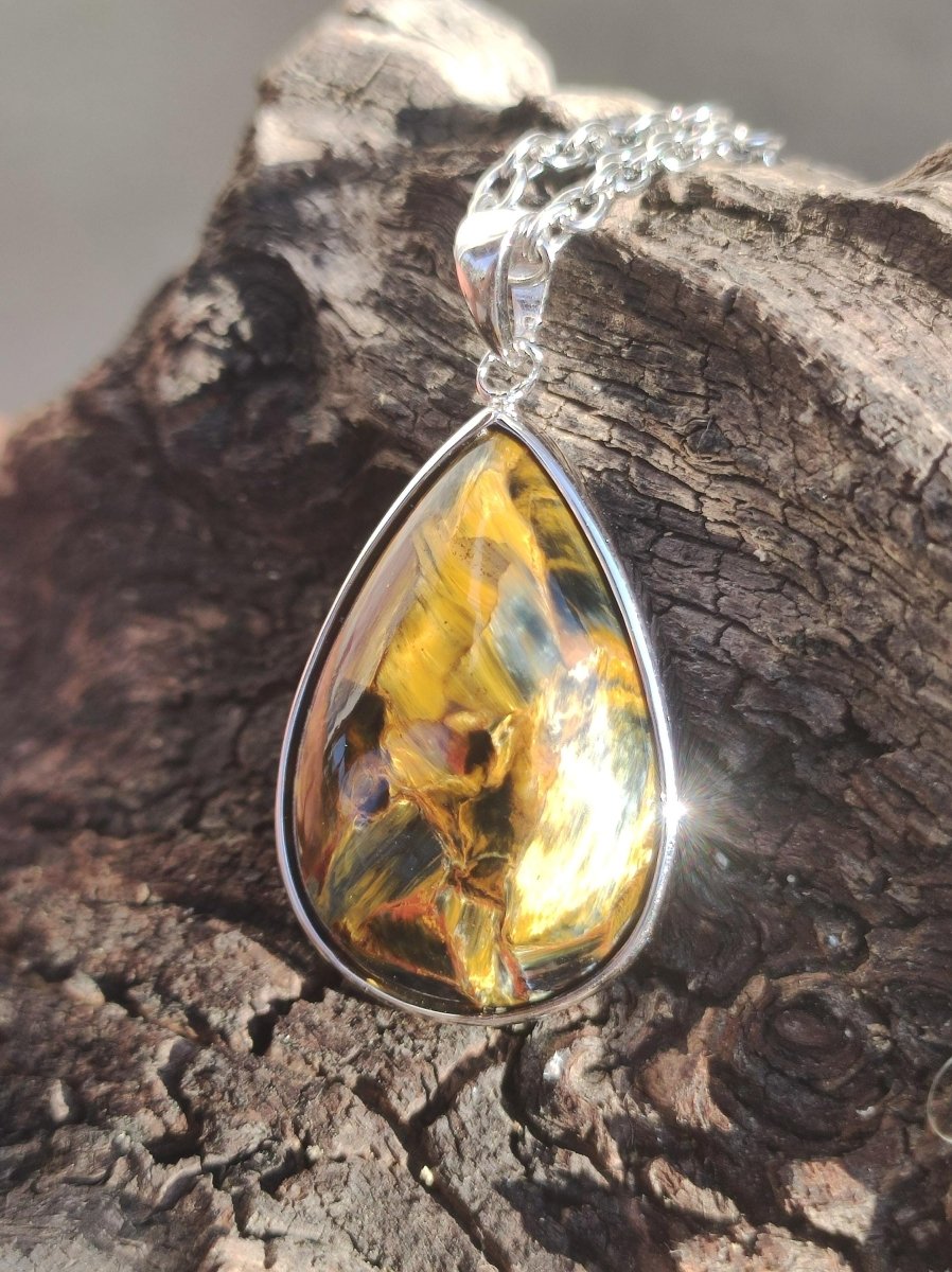 Pietersite gold - 925 Sterling Silber Edelstein Kette Natur Schutz Rarität Heilstein Kristall Mann Frau Er Sie Geschenk Schimmer Reflektion - Art of Nature Berlin