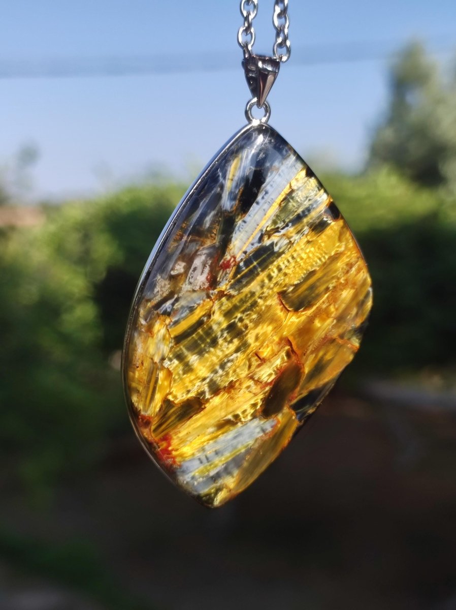 Pietersite gold AAA - 925 Sterling Silber Edelstein Kette Natur Rarität Heilstein Kristall Mann Frau Er Sie Geschenk Schimmer Reflektion - Art of Nature Berlin