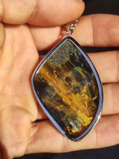 Pietersite gold AAA - 925 Sterling Silber Edelstein Kette Natur Rarität Heilstein Kristall Mann Frau Er Sie Geschenk Schimmer Reflektion - Art of Nature Berlin