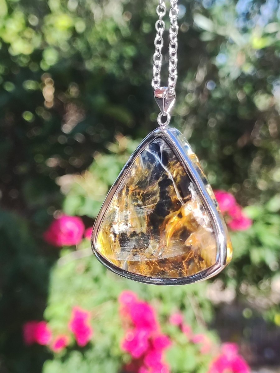 Pietersite gold AAA - 925 Sterling Silber Edelstein Kette Natur Rarität Heilstein Kristall Mann Frau Er Sie Geschenk Schimmer Reflektion - Art of Nature Berlin