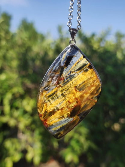 Pietersite gold AAA - 925 Sterling Silber Edelstein Kette Natur Rarität Heilstein Kristall Mann Frau Er Sie Geschenk Schimmer Reflektion - Art of Nature Berlin