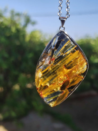 Pietersite gold AAA - 925 Sterling Silber Edelstein Kette Natur Rarität Heilstein Kristall Mann Frau Er Sie Geschenk Schimmer Reflektion - Art of Nature Berlin