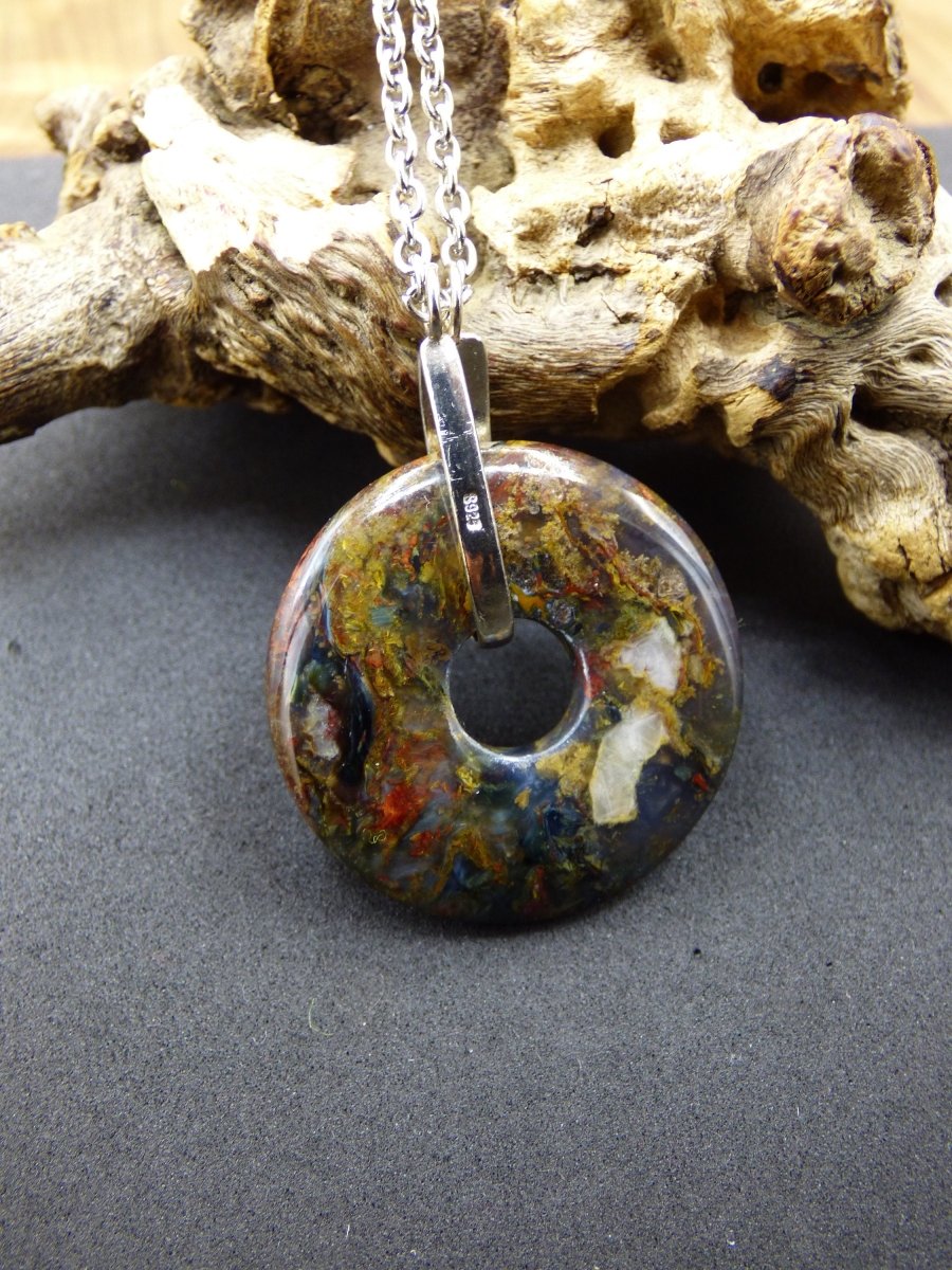 Pietersite gold blau & rot ~ 925 Sterling Silber Edelstein Kette HIPPIE GOA Boho Ethno Natur Donut Schutzsymbol Rarität Heilstein Kristall - Art of Nature Berlin