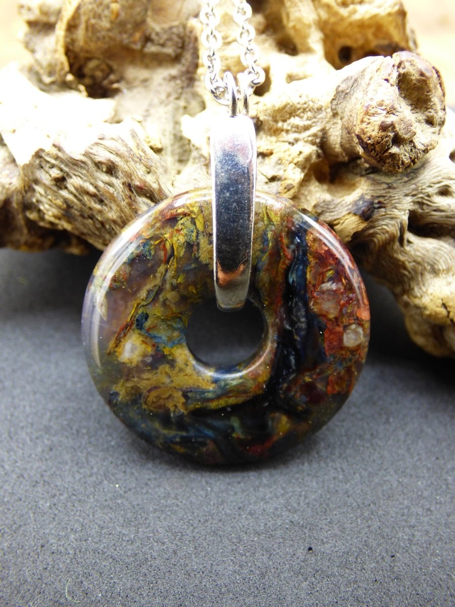 Pietersite gold blau & rot ~ 925 Sterling Silber Edelstein Kette HIPPIE GOA Boho Ethno Natur Donut Schutzsymbol Rarität Heilstein Kristall - Art of Nature Berlin