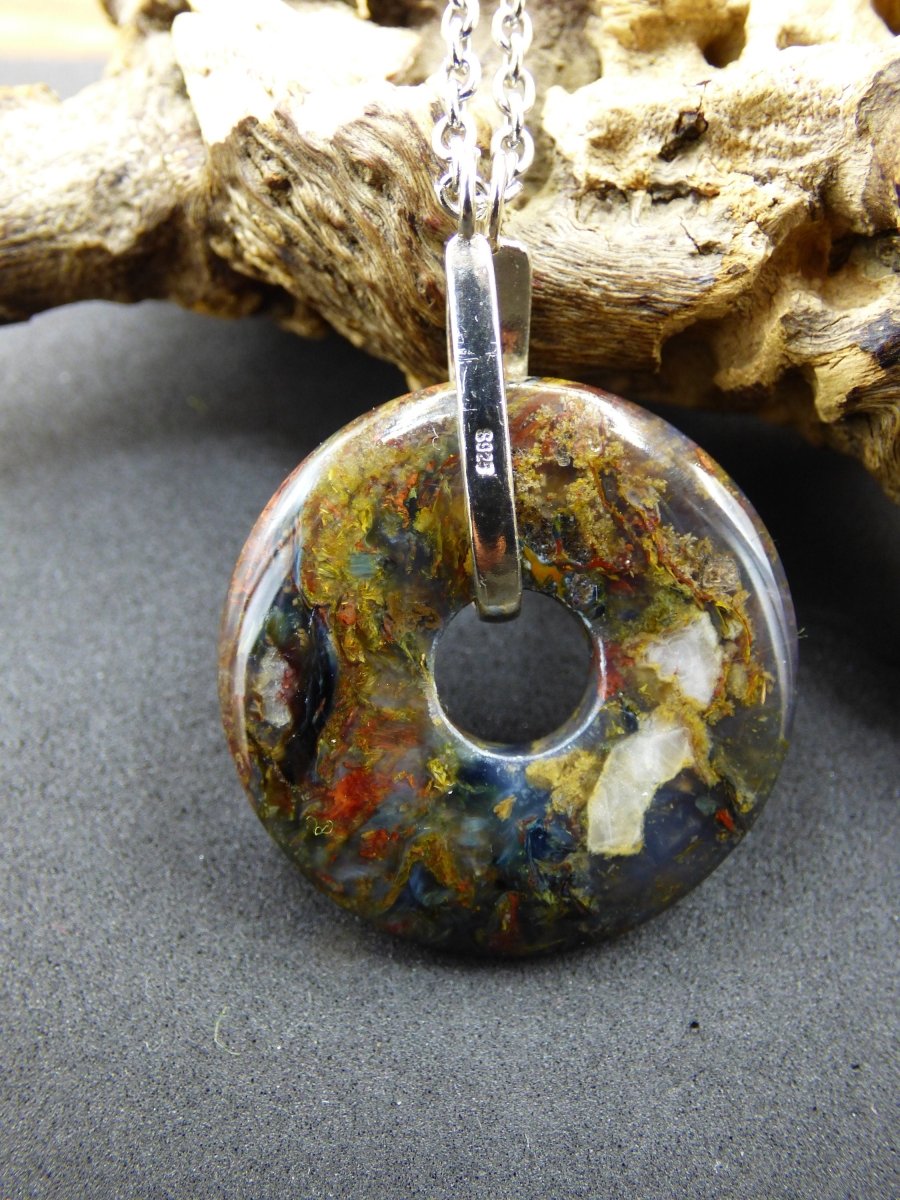 Pietersite gold blau & rot ~ 925 Sterling Silber Edelstein Kette HIPPIE GOA Boho Ethno Natur Donut Schutzsymbol Rarität Heilstein Kristall - Art of Nature Berlin