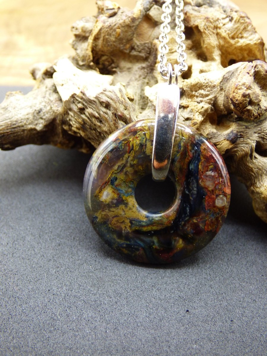 Pietersite gold blau & rot ~ 925 Sterling Silber Edelstein Kette HIPPIE GOA Boho Ethno Natur Donut Schutzsymbol Rarität Heilstein Kristall - Art of Nature Berlin