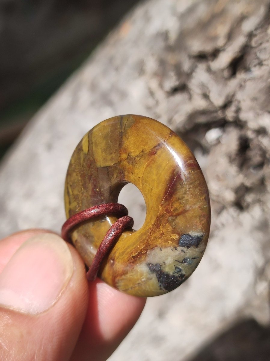 Pietersite gold - Edelstein Donut Kette Rarität selten Schutzsymbol Heilstein Kristall HIPPIE Boho Tibet Ethno Mann Frau Geschenk Er Sie - Art of Nature Berlin