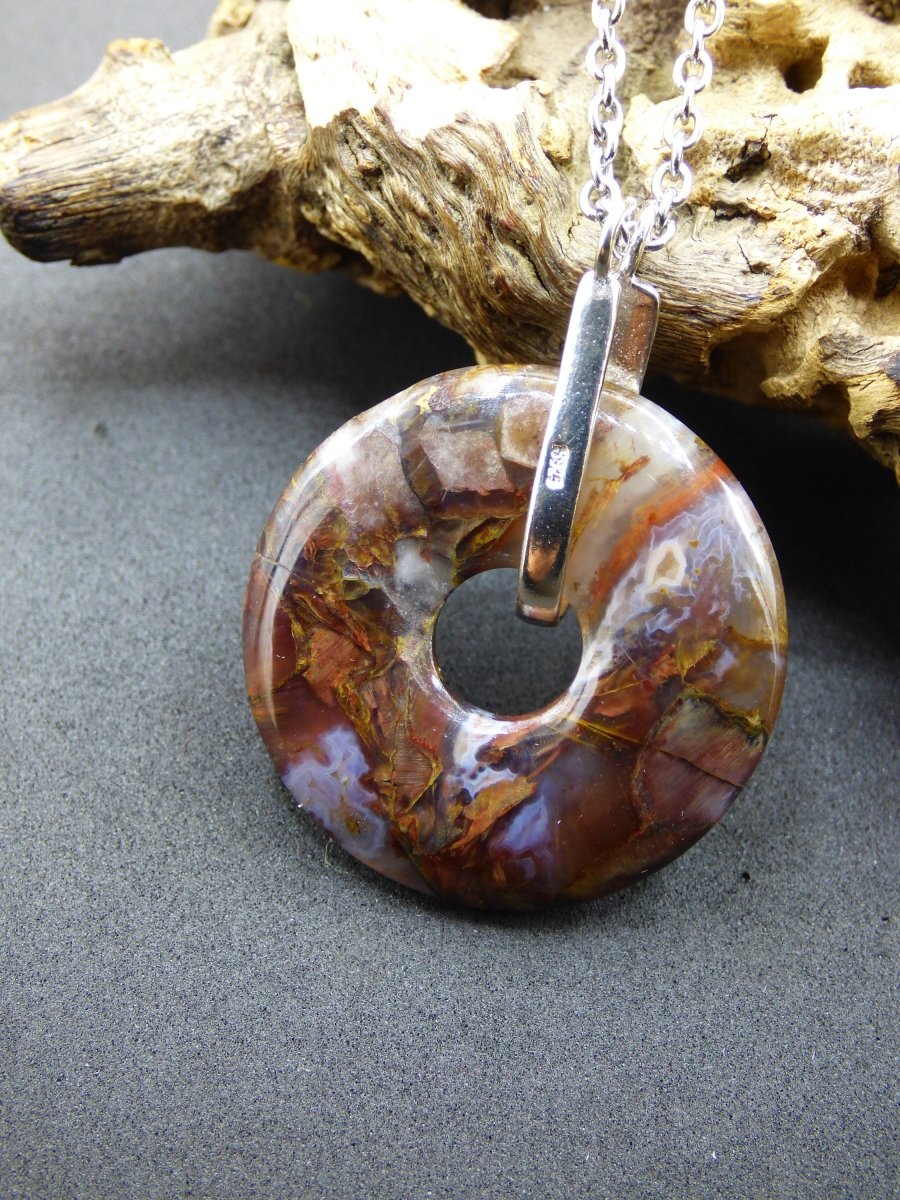 Pietersite gold & rot ~ 925 Sterling Silber Edelstein Kette HIPPIE GOA Boho Ethno Natur Donut Schutzsymbol Rarität Heilstein Kristall - Art of Nature Berlin