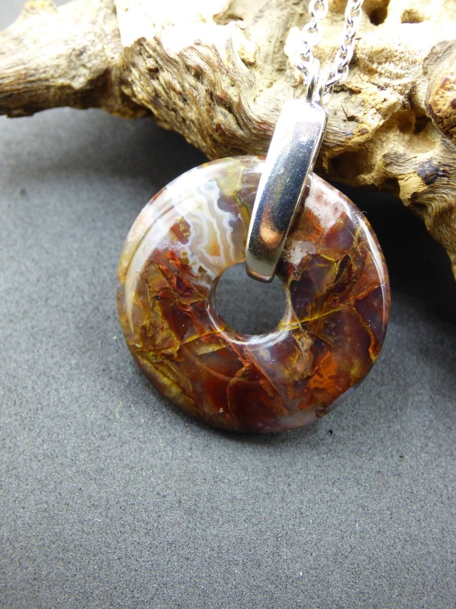 Pietersite gold & rot ~ 925 Sterling Silber Edelstein Kette HIPPIE GOA Boho Ethno Natur Donut Schutzsymbol Rarität Heilstein Kristall - Art of Nature Berlin